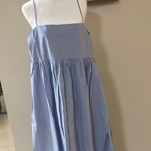 Blue Pleated Sundress with Spaghetti Straps